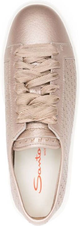 Santoni Geperforeerde leren sneakers Beige