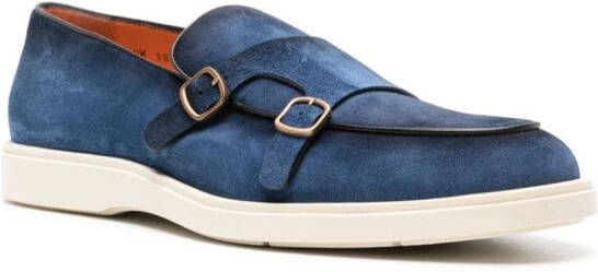 Santoni Suède loafers met dubbele gesp Blauw