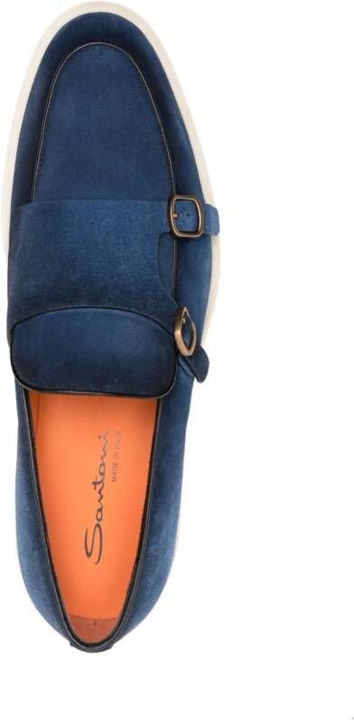 Santoni Suède loafers met dubbele gesp Blauw