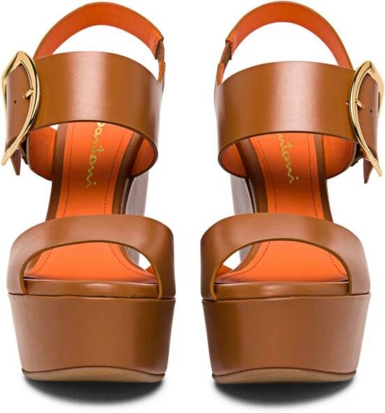 Santoni Leren sandalen met sleehak Bruin