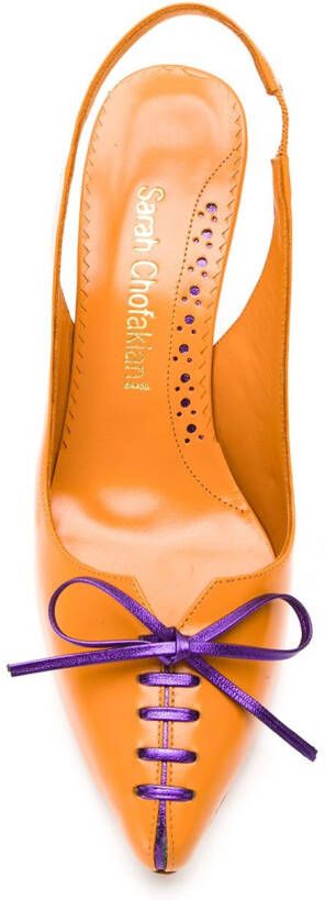 Sarah Chofakian Leren slingback pumps Oranje