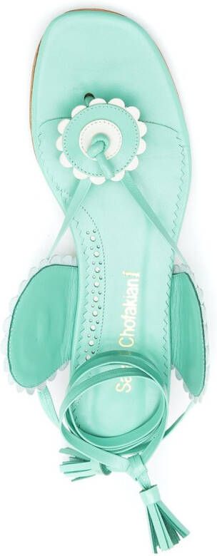 Sarah Chofakian Rasteira Blossom leren sandalen Groen