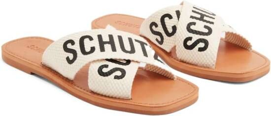 Schutz Slippers met logoprint Beige