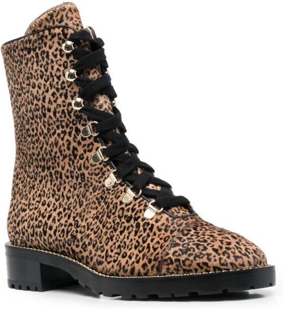 Stuart Weitzman Enkellaarzen met jaguarprint Bruin