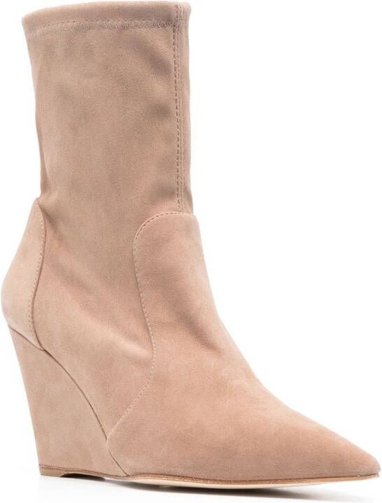 Stuart Weitzman Enkellaarzen met verborgen sleehak Beige