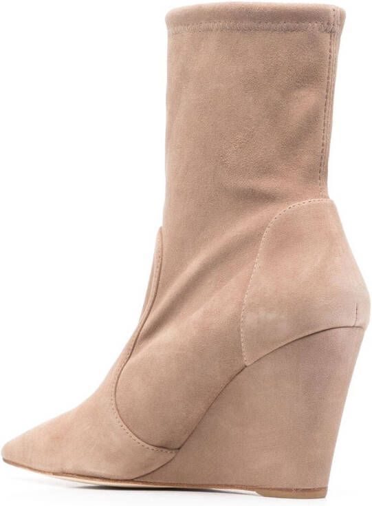 Stuart Weitzman Enkellaarzen met verborgen sleehak Beige