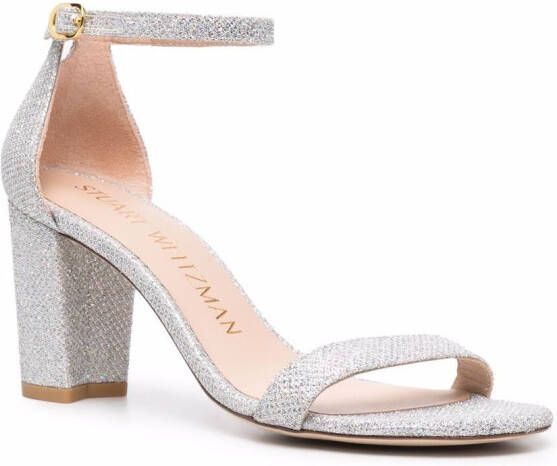 Stuart Weitzman Nearlynude sandalen met glitter Zilver