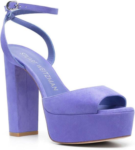 Stuart Weitzman Ryder II 125mm suede platform sandals Blauw