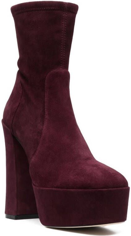 Stuart Weitzman Skyhigh 145mm laarzen met plateauzool Rood