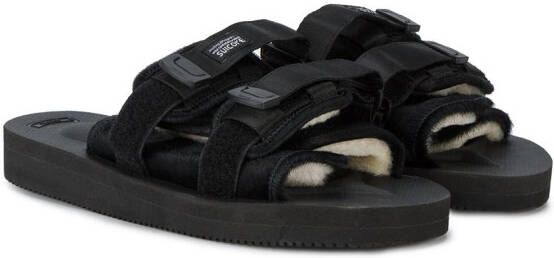 Suicoke Slippers met logo Zwart