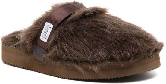 Suicoke Zavo slippers van imitatiebont Bruin