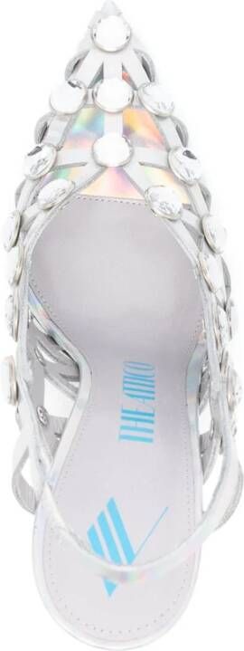 The Attico Grid 105mm holographic caged slingback pumps Zilver