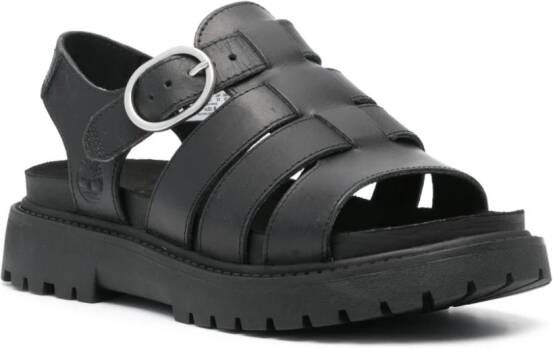 Timberland Leren sandalen met logo-reliëf Zwart