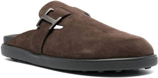Tod's T Timeless suède slippers Bruin