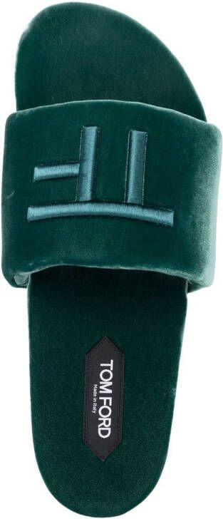 TOM FORD Fluwelen slippers met monogram Groen