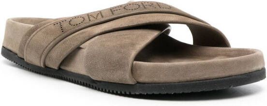 TOM FORD Slippers met logoband Groen