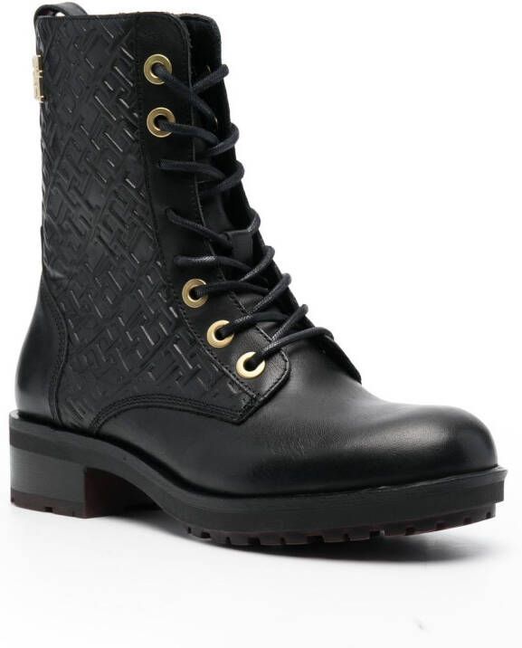 Tommy Hilfiger Biker boots met monogram reliëf Zwart