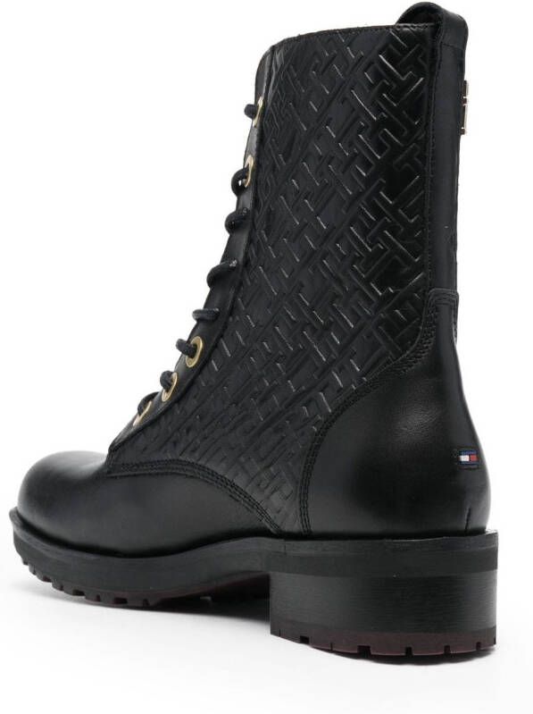 Tommy Hilfiger Biker boots met monogram reliëf Zwart