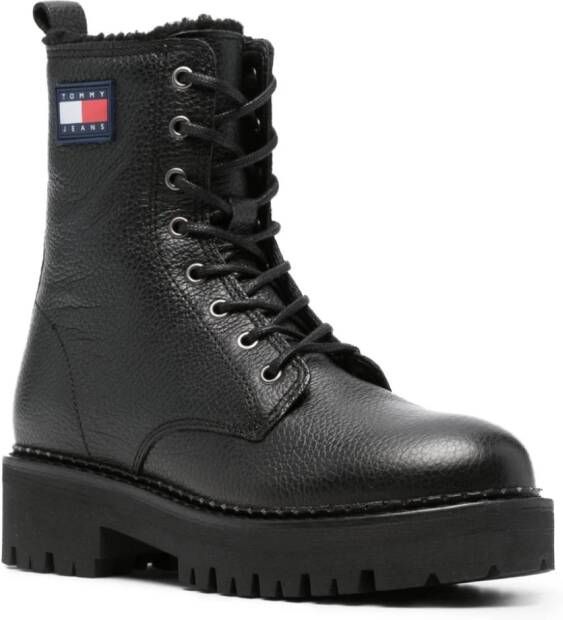 Tommy Jeans Leren combat boots Zwart