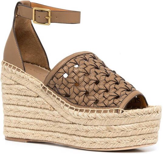 Tory Burch Basketweave espadrilles met sleehak Bruin