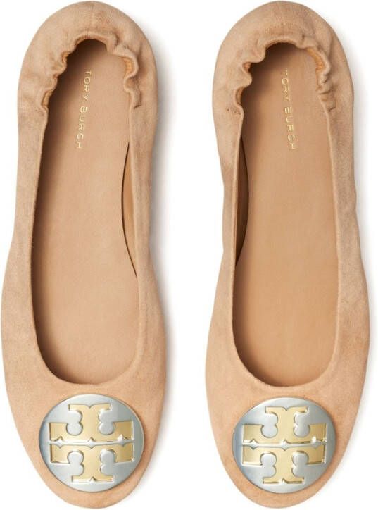 Tory Burch Claire ballerina's met logo Beige