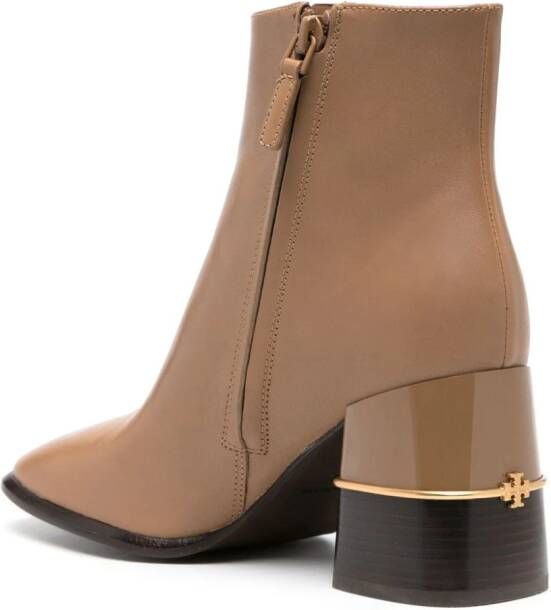 Tory Burch Double T 75 mm leren enkellaarzen Beige