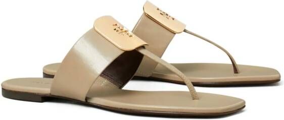 Tory Burch Georgia teenslippers met logo-reliëf Beige