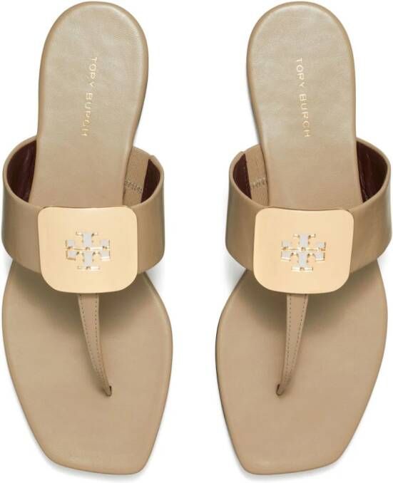 Tory Burch Georgia teenslippers met logo-reliëf Beige