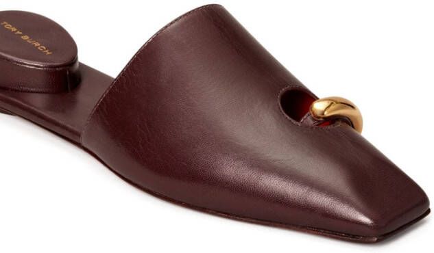 Tory Burch Geperforeerde leren slippers Bruin