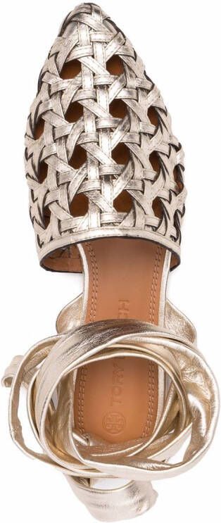 Tory Burch Basketweave gewikkelde sandalen Goud