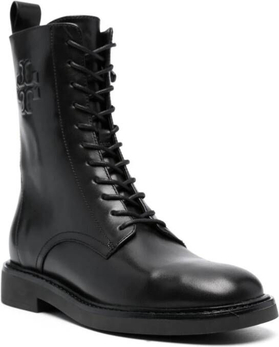 Tory Burch Leren combat boots Zwart