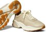 Tory Burch Leren sneakers met logo-reliëf Beige - Thumbnail 3