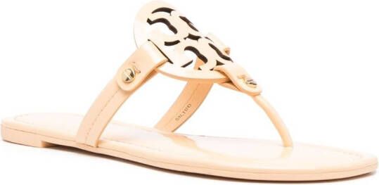 Tory Burch Leren teenslippers Beige