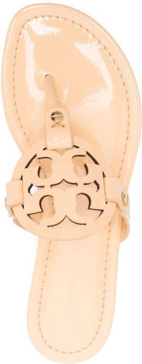 Tory Burch Leren teenslippers Beige