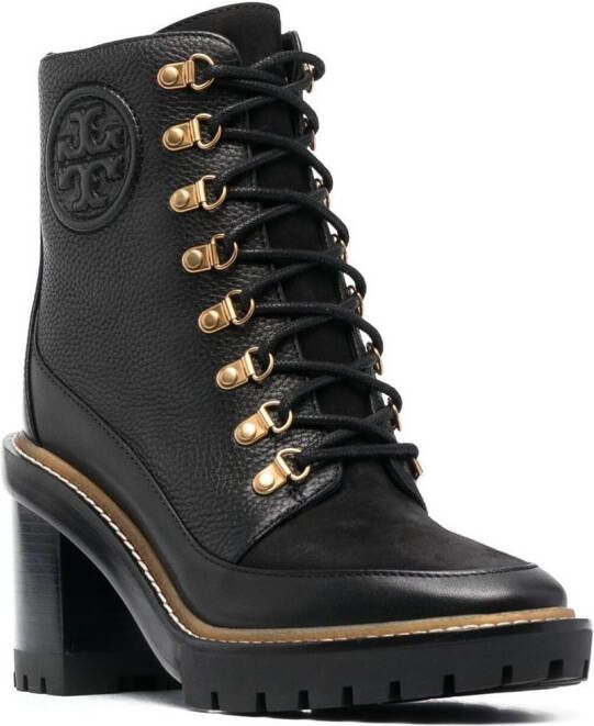 Tory Burch Leren veterlaarzen Zwart