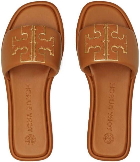 Tory Burch Slippers met dubbele T Bruin