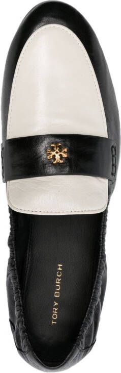 Tory Burch Tweekleurige leren loafers Zwart