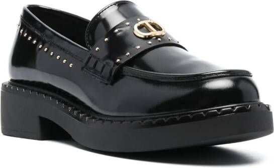 TWINSET 40mm stud-embellished leather loafers Zwart