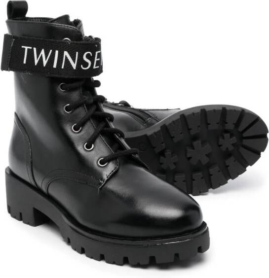 TWINSET Kids Leren combat boots Zwart