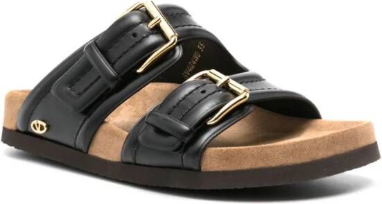 Valentino Garavani Fussfriend leren slippers met dubbele band Zwart