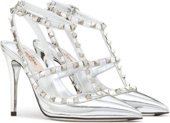 Valentino Garavani Rockstud pumps met enkelbandje Zilver