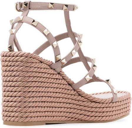 Valentino Garavani 95 mm Rockstud espadrilles met sleehak Roze