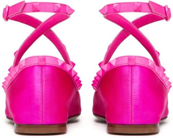 Valentino Garavani Rockstud satijnen ballerina's Roze