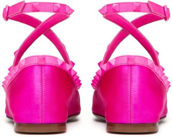 Valentino Garavani Rockstud satijnen ballerina's Roze