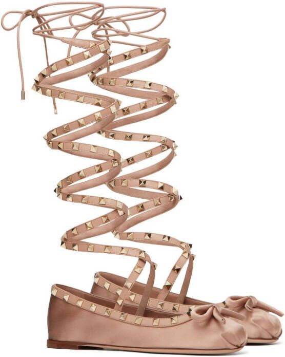 Valentino Garavani Rockstud satijnen ballerina's Roze