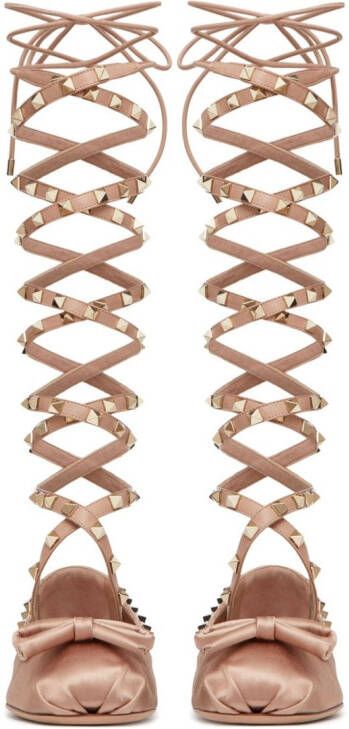 Valentino Garavani Rockstud satijnen ballerina's Roze