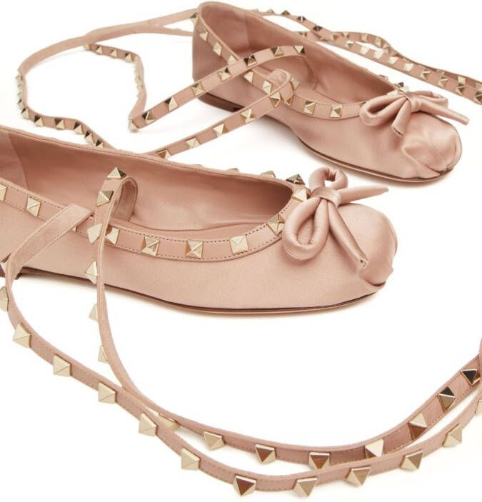 Valentino Garavani Rockstud satijnen ballerina's Roze