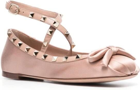 Valentino Garavani Rockstud satijnen ballerina's Roze