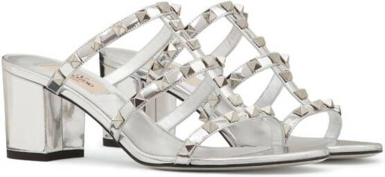 Valentino Garavani Rockstud leren slippers Zilver