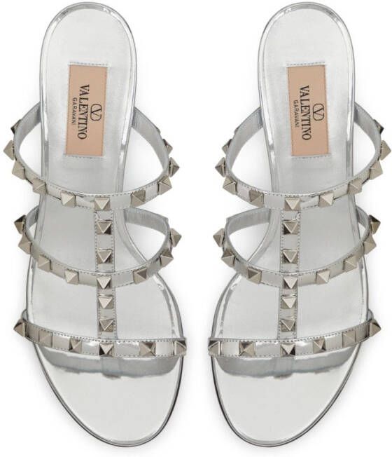 Valentino Garavani Rockstud leren slippers Zilver